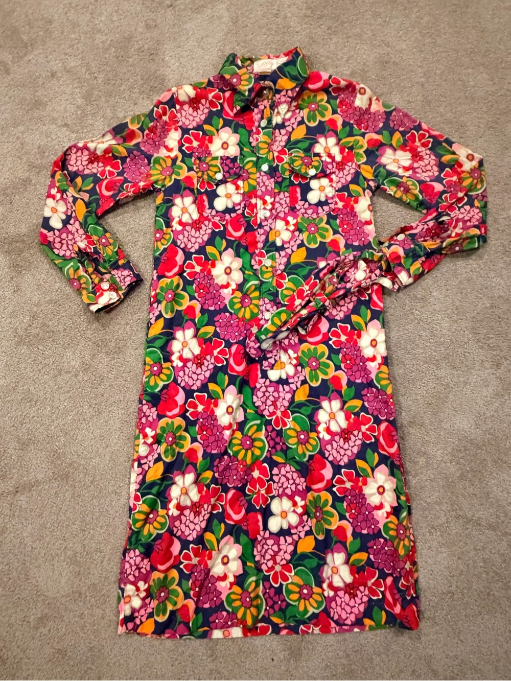 Vintage Lilly Pulitzer The Lilly Floral Shirt Dress Size 10 Cotton Belted
